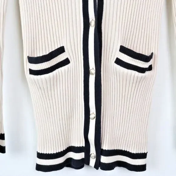 Cabi Size S Radcliff Cardigan Sweater Varsity Stripe 5458 Ivory Blue - Picture 5 of 9